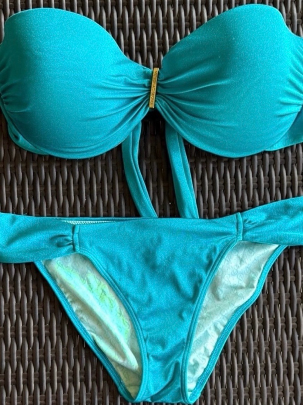Victoria’s Secret Teal Bandeau Bikini Set 34DD Top S Bottoms EUC